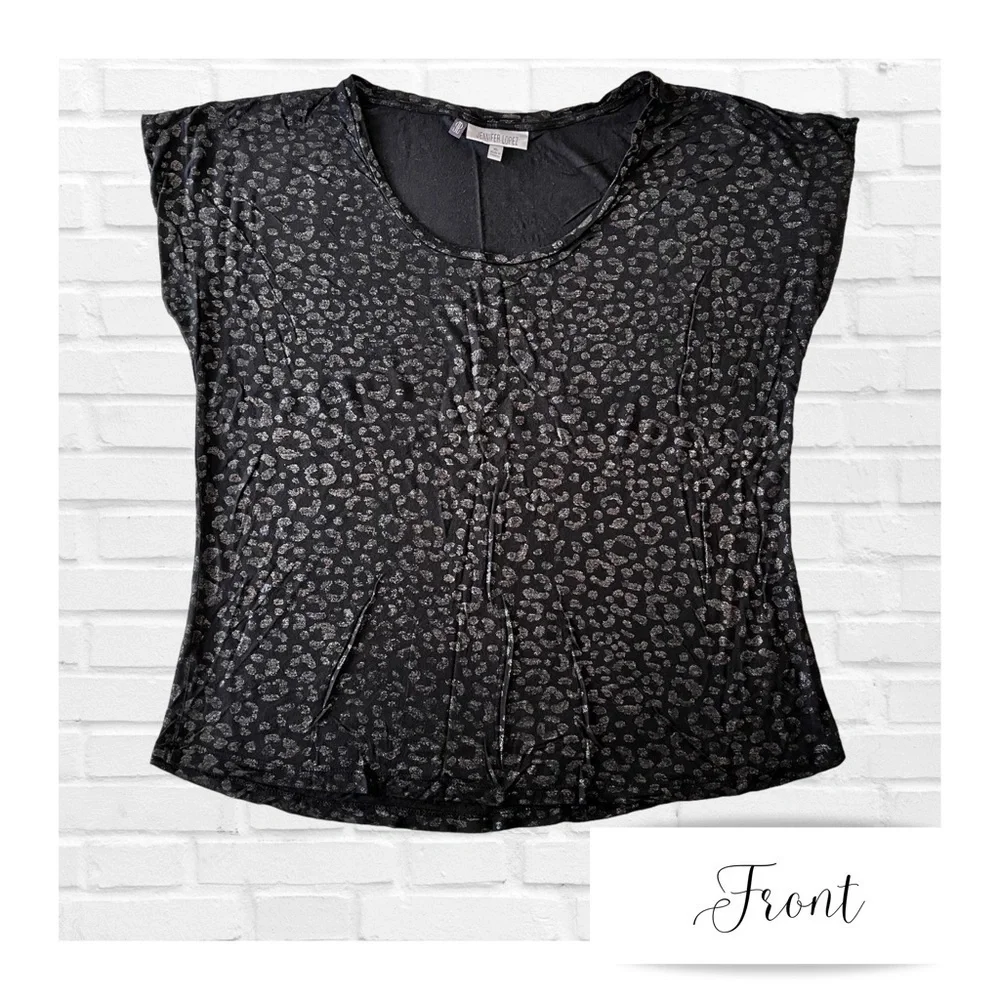Jennifer Lopez Black Metallic Animal Print Crew Neck T Shirt Women’s XL Goth - Picture 2 of 5